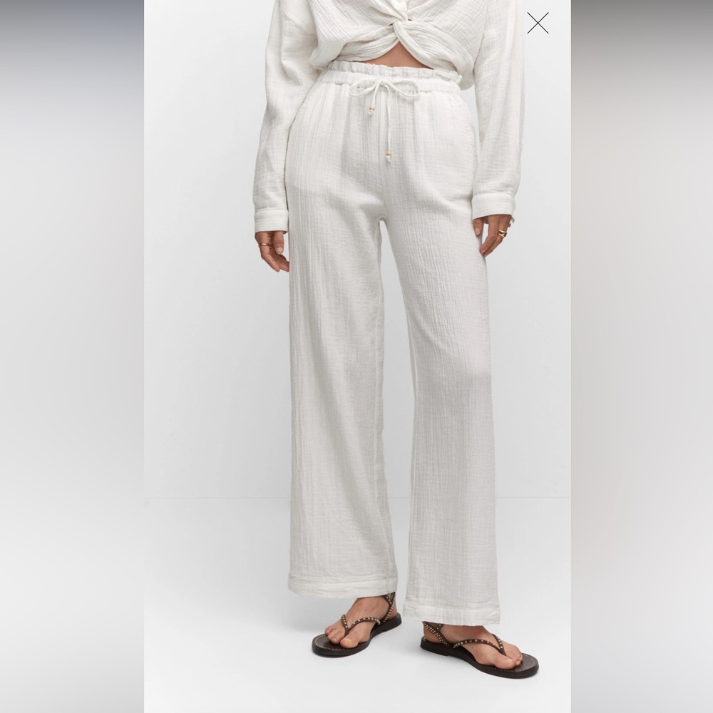 Mango Bow Textured Pants